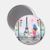 Jolie Femme Dans Partis Tour Eiffel Magnet (Recto/Verso)