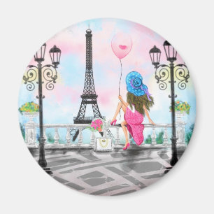 Jolie Femme Dans Partis Tour Eiffel Magnet
