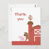 Jolie ferme rouge animaux garçon merci carte posta (Devant / Derrière)