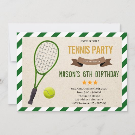 Jolie fête de tennis Invitation (Devant)