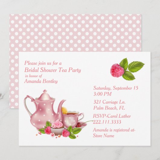 Jolie Fête des mariées Rose Tea Party Invitation (Devant / Derrière)