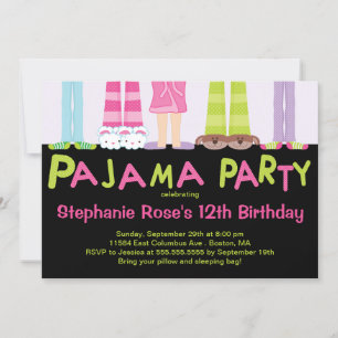 Jolie fête du pyjama Invitations de fête d'anniver