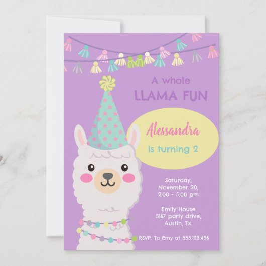 Jolie fête pastel llama Invitation (Devant)