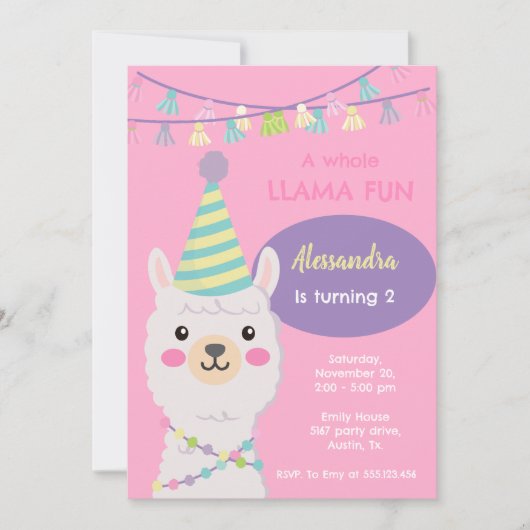 Jolie fête pastel llama Invitation (Devant)