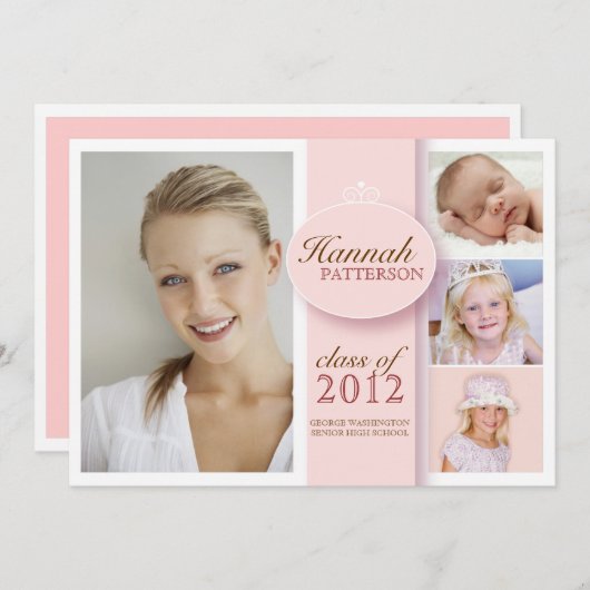 Jolie fille 4 - Invitation à un diplôme en rose ph (Devant / Derrière)