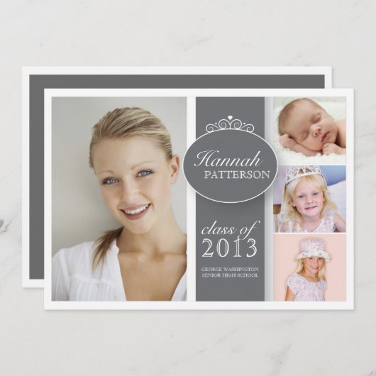 Jolie fille 4 Photo en Grey Graduation Invitation (Devant / Derrière)