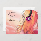 Jolie fille anime en écoutant la carte de poste de (Devant / Derrière)