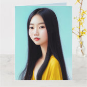 JOLIE FILLE ASIATIQUE CARTES D'ANNIVERSAIRE ART DA (Fleur jaune)