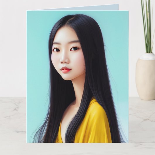 JOLIE FILLE ASIATIQUE CARTES D'ANNIVERSAIRE ART DA (Devant)