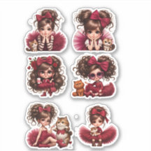 Jolie fille avec boîte rouge et ensemble à sticker