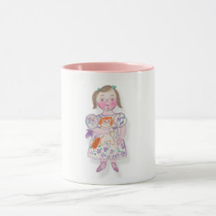 Jolie fille avec tasse aquarelle chat par ORDesign