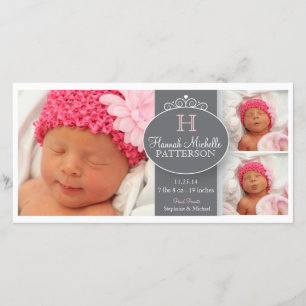 Jolie fille bébé 3 Photo Monogramme Faire-part