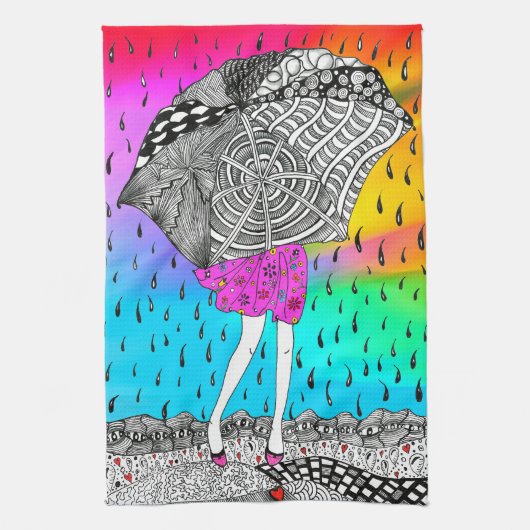 Jolie fille colorée dans la pluie Serviette de cui (Vertical)