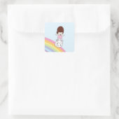 Jolie fille de dessin sur arc-en-ciel avec Sticker (Sac)