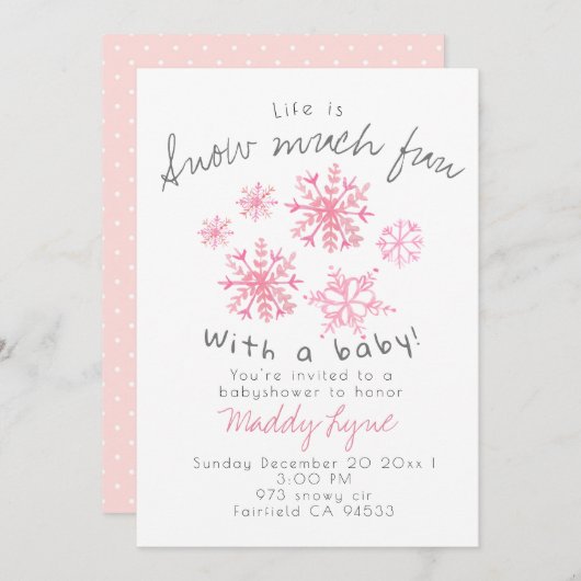 Jolie fille de neige rose babyshower Invitation (Devant / Derrière)