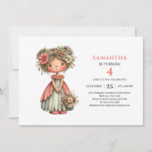 Jolie fille fée anniversaire invitations rose flor (Devant)