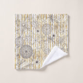 Jolie fille gris floral Doodles Gris Gris Or Strip (Gant de toilette)