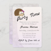 Jolie fille Hérisson Invitation de fête d'annivers (Devant / Derrière)