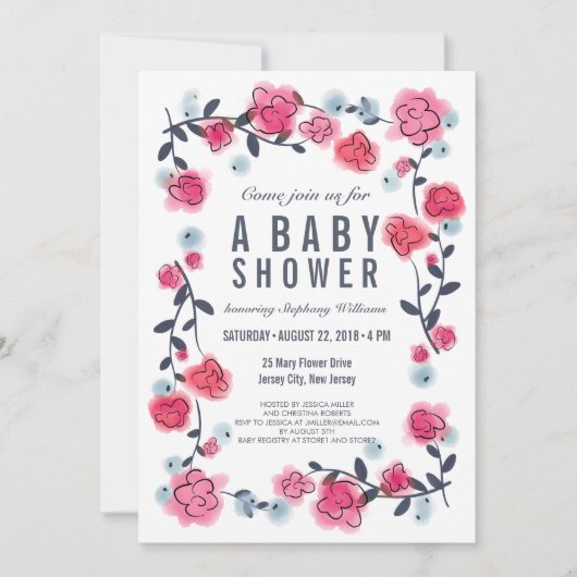 Jolie fille Invitation Baby shower rose jolie (Devant)