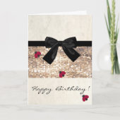 Jolie fille Ladybugs, Séquins, Bow, Carte d'annive (Devant)