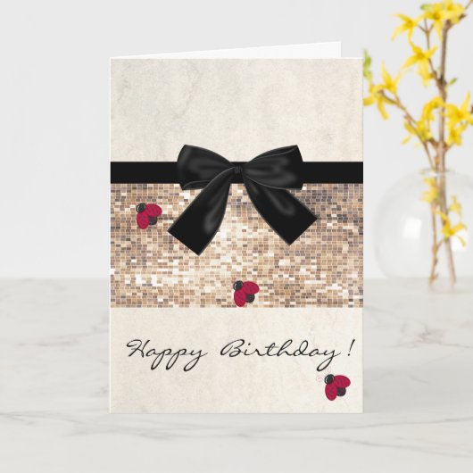 Jolie fille Ladybugs, Séquins, Bow, Carte d'annive (Fleur jaune)