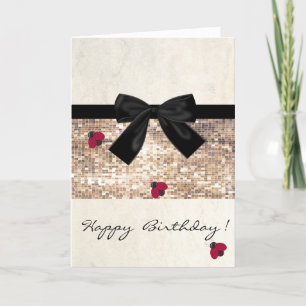 Jolie fille Ladybugs, Séquins, Bow, Carte d'annive