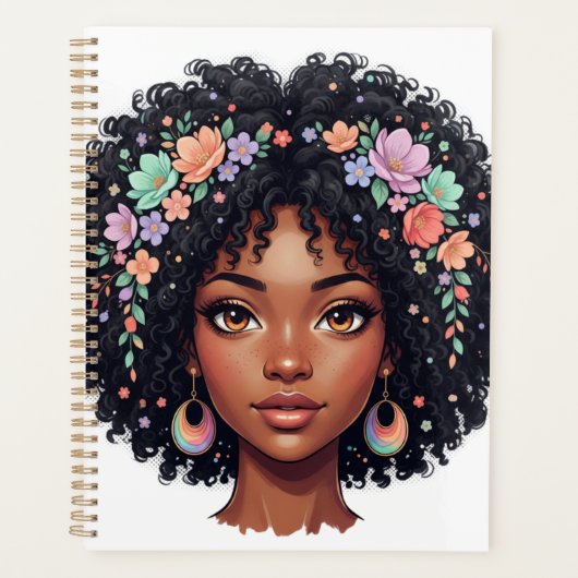 Jolie Fille Noire Couronnée de Fleurs Afro (Devant)