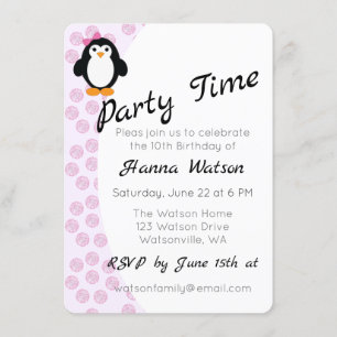 Jolie fille Penguin Invitation fête d'anniversaire