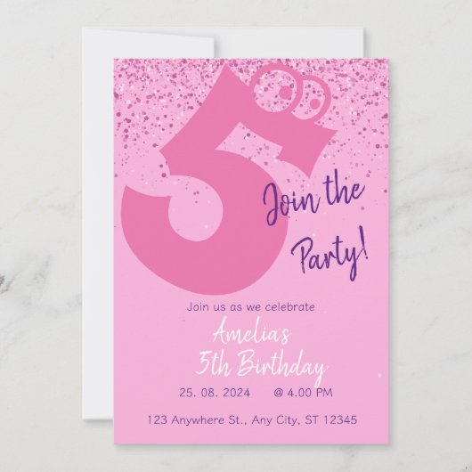 Jolie fille rose et violet anniversaire Invitation (Devant)