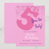 Jolie fille rose et violet anniversaire Invitation (Devant / Derrière)