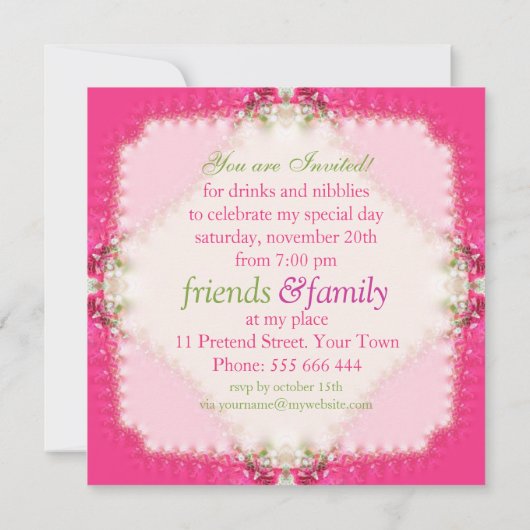 Jolie fille rose Lacy Invitations fête d'anniversa (Dos)