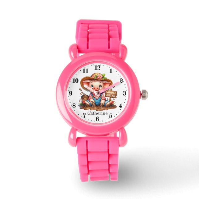 Jolie filles cochon montre ajouter nom (Recto)