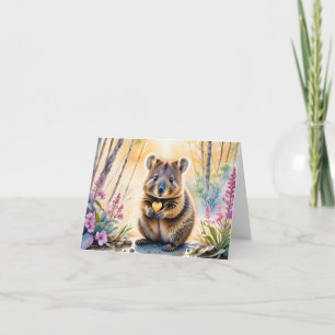 Jolie Fleur de Quokka Cœur Aquarelle Carte de Vœux