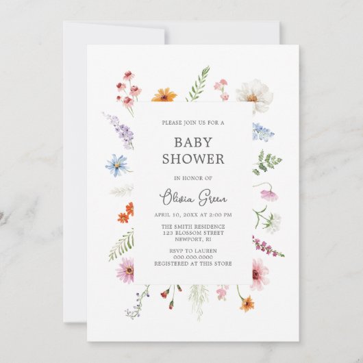Jolie Fleur sauvage Cadre Baby shower Invitation (Devant)