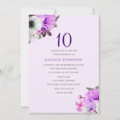 Jolie Fleur violette Fille 10e Invitation d'annive (Devant)