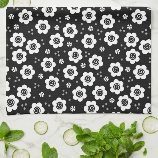 Jolie fleurs blanches noires Serviette (Plié)