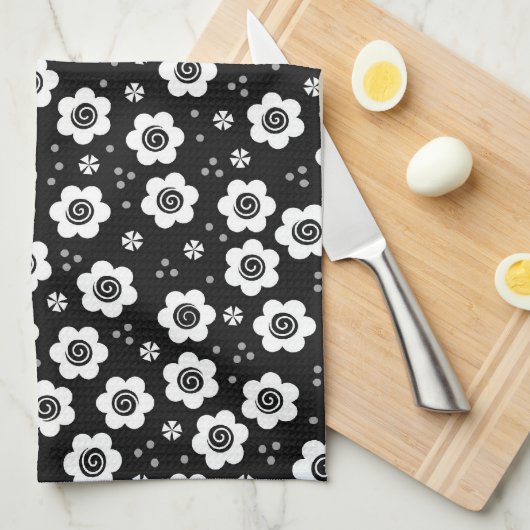 Jolie fleurs blanches noires Serviette (Quart Plié)