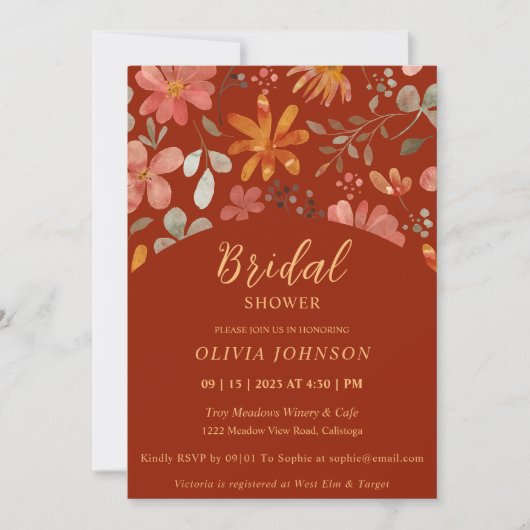 Jolie Fleurs Peintes Invitation Douche nuptiale (Devant)