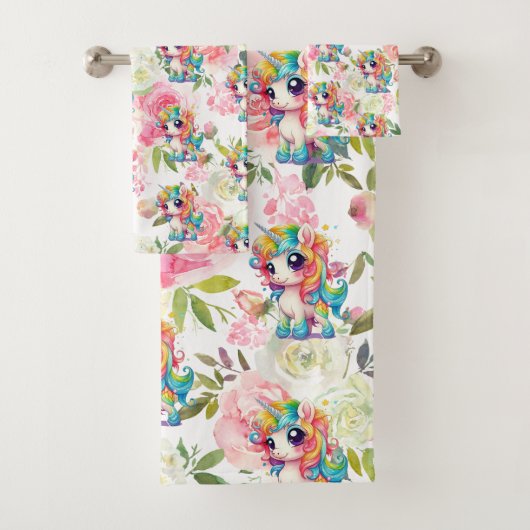 Jolie Fleurs rose et blanc Rainbow Unicorn (En situation)