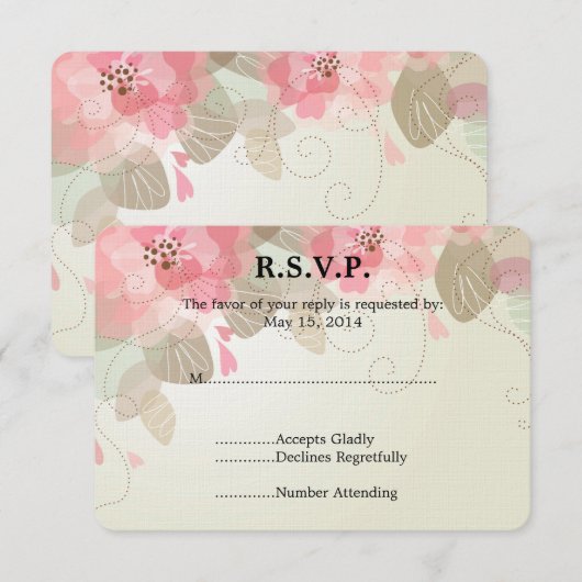 Jolie Fleurs Roses Mariage RSVP (Devant / Derrière)