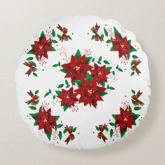 Jolie Fleurs rouges de Noël Coussin rond (Devant)