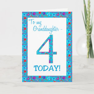 Jolie Floral 4e Anniversaire Carte Grandgirl Blue