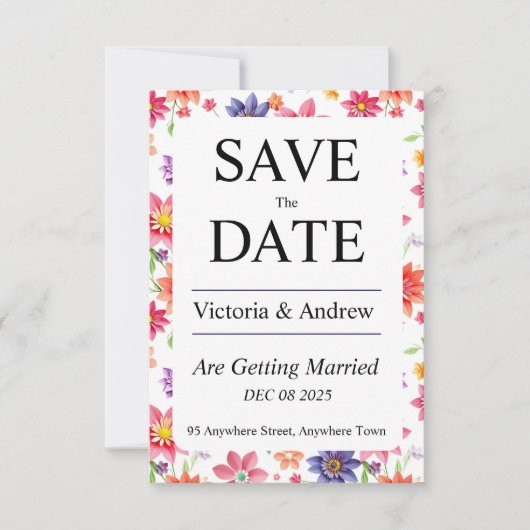 Jolie Florale carte de pré-réservation de date (Devant)