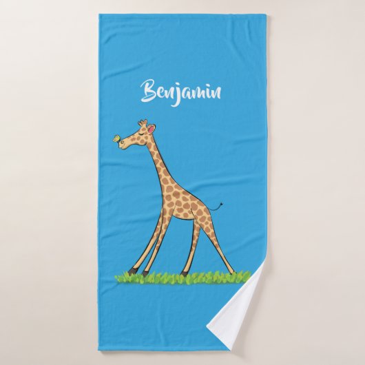 Jolie girafe avec dessin animé de papillon (Serviette de bain)