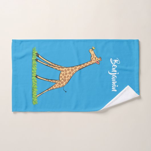 Jolie girafe avec dessin animé de papillon (Serviette à main)