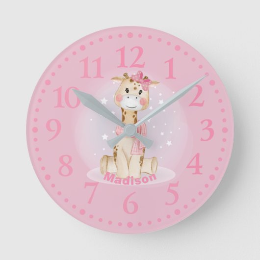 Jolie girafe girly horloge ronde rose (Recto)