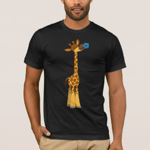 Jolie Giraffe de Cartoon et T-shirt Fleur
