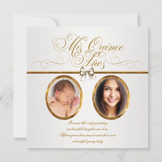 Jolie Gold Photo Quinceanera Invitations (Devant)