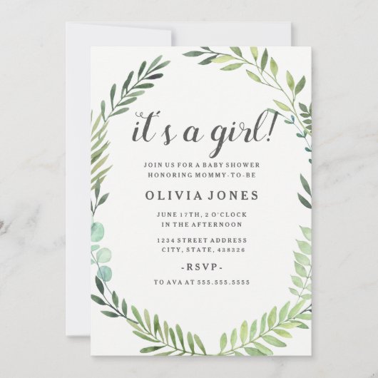 Jolie Green Boho Wreath Baby shower Invitation (Devant)