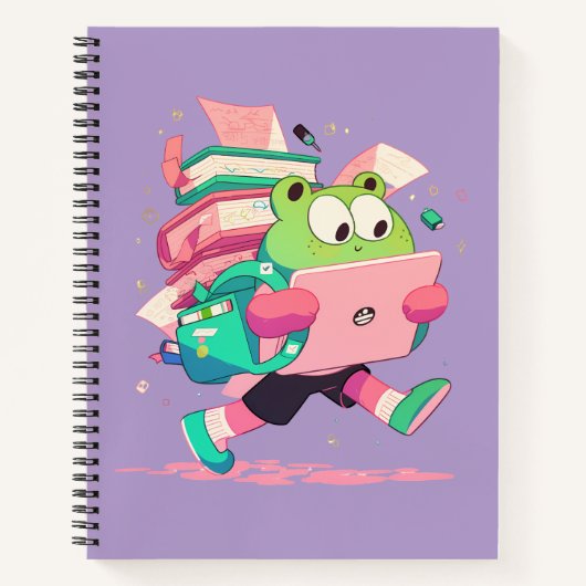 Jolie grenouille de rentrée avec des livres et un  (Devant)